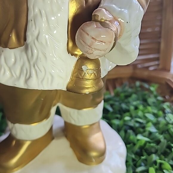 Vintage Matte Gold Tone Santa With Tree & Bell - Picture 5 of 12